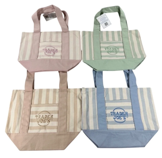Trader Joe's Pastel Striped Mini Canvas Tote Bag Set 4 Pack